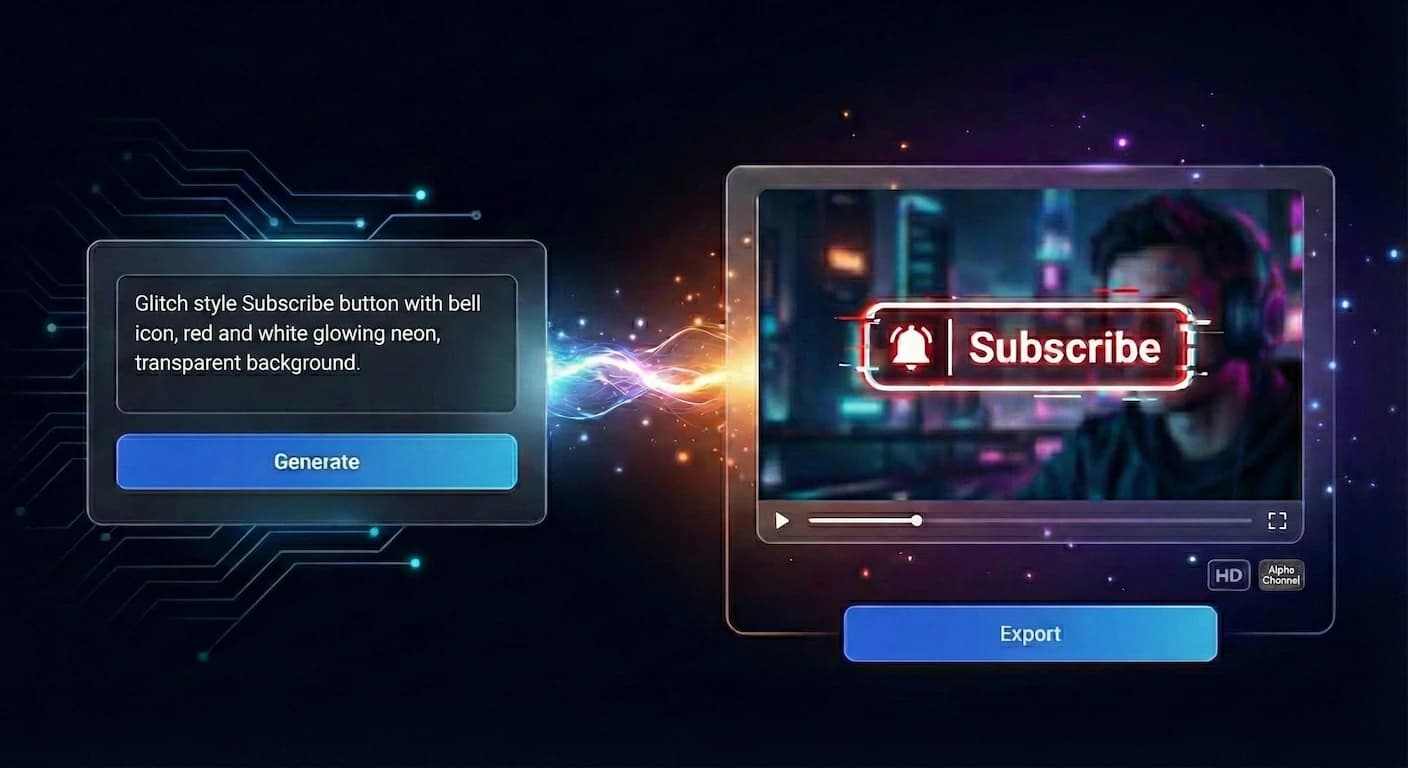 Example of a transparent video overlay generated by Videohead, ready to use in Premiere Pro, DaVinci Resolve, or CapCut